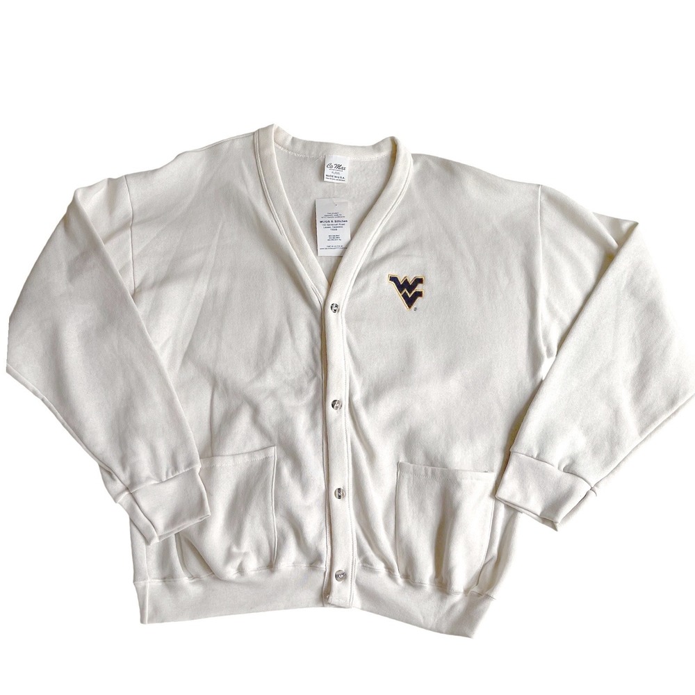 West Virginia Mountaineers Vintage 80's Sweater White Sportswear Cardigan XL/XXL